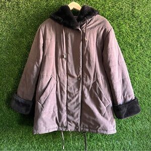 Fleet Street Faux Fur Trim Hooded Quilted Coat M Medium Holographic Lining